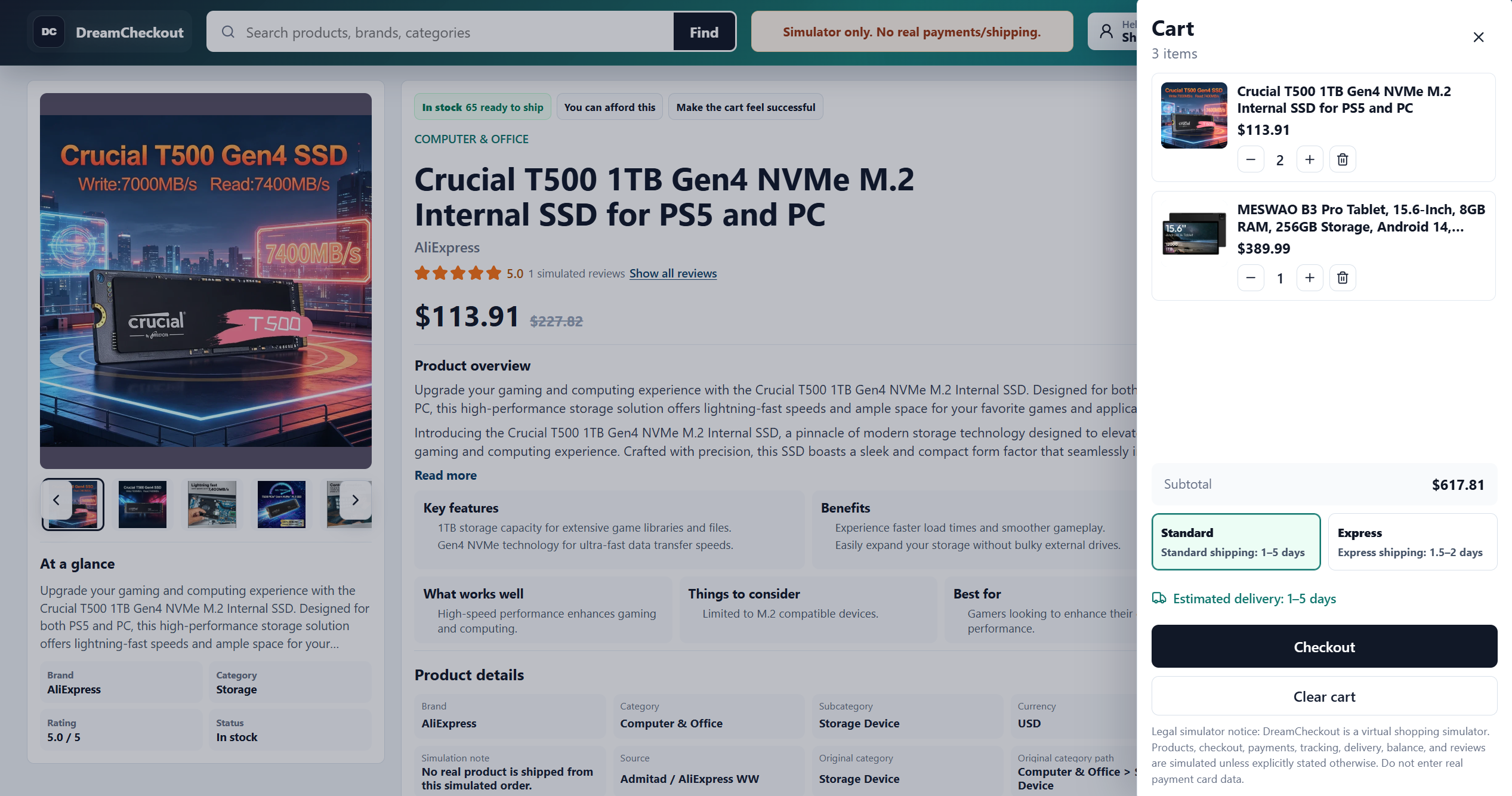 Fake checkout screenshot visual snapshot