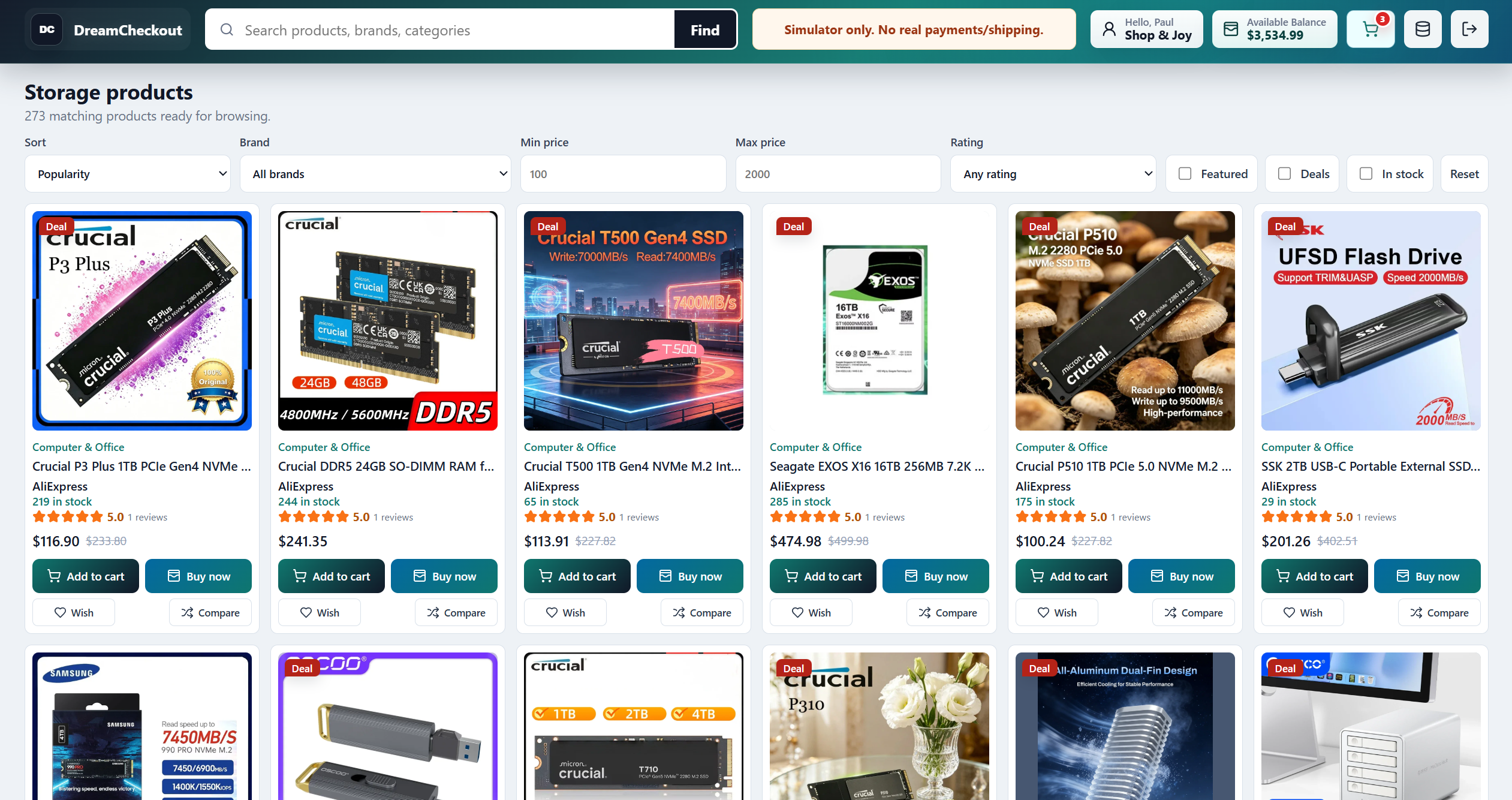Filters and product grid screenshot visual snapshot