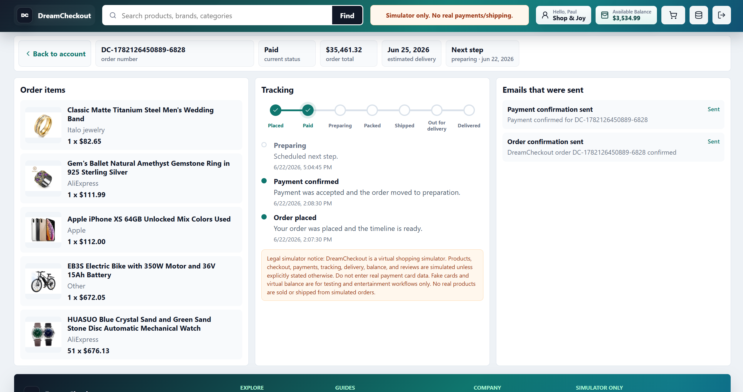 Tracking interface screenshot visual snapshot