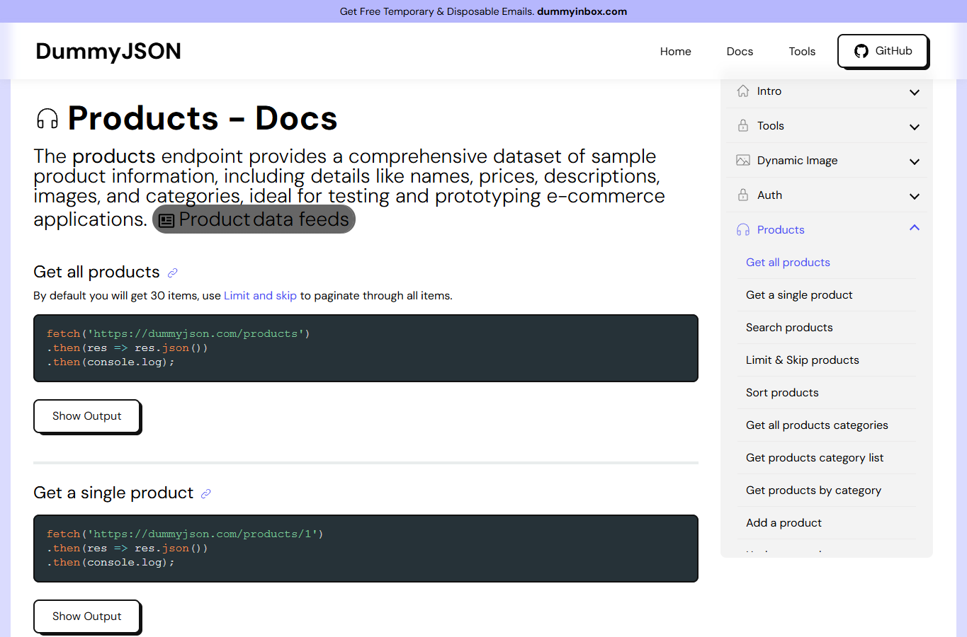 DummyJSON Products screenshot visual snapshot