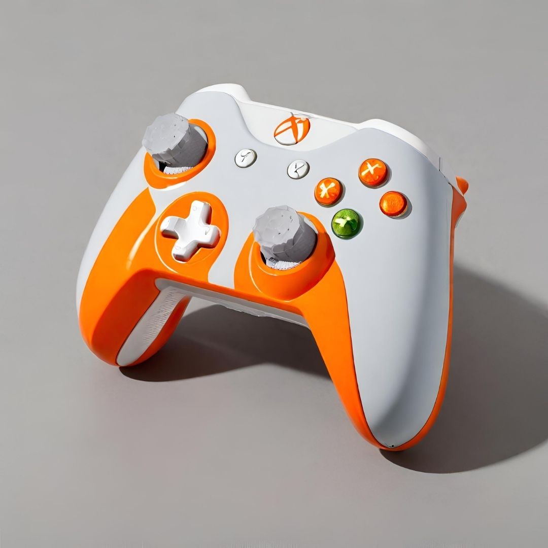 Sleek White & Orange Wireless Gaming Controller view 1