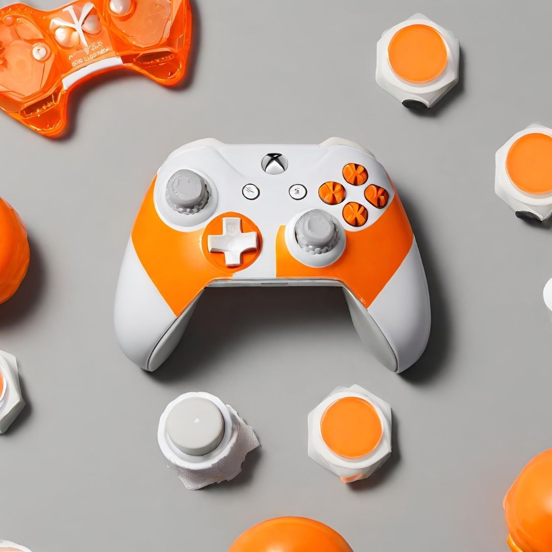 Sleek White & Orange Wireless Gaming Controller view 2
