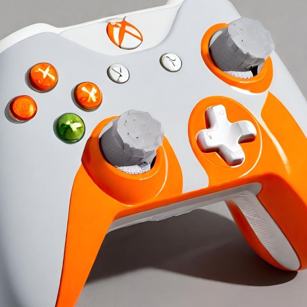 Sleek White & Orange Wireless Gaming Controller view 3