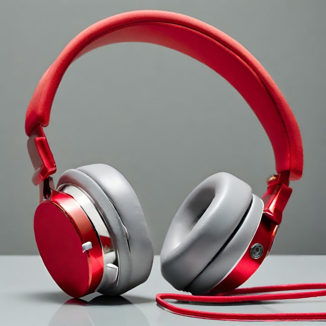 Stylish Red & Silver Over-Ear Headphones view 1
