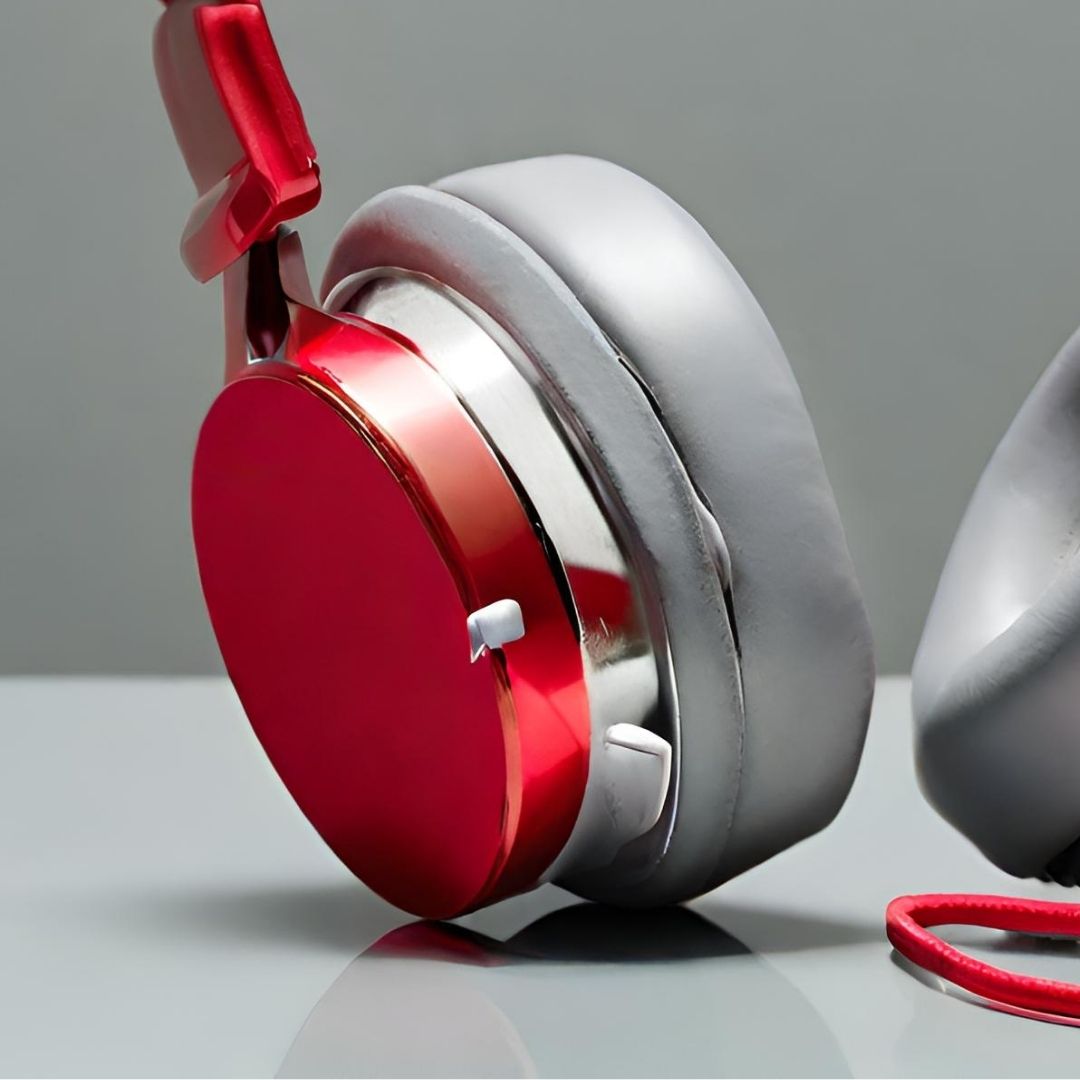 Stylish Red & Silver Over-Ear Headphones view 3