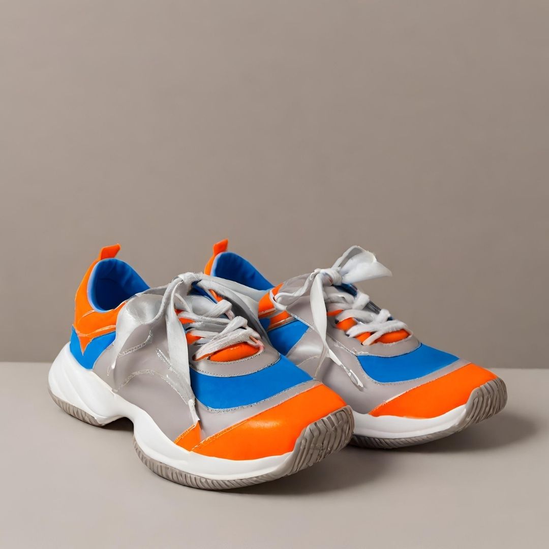 Vibrant Runners: Bold Orange & Blue Sneakers view 1