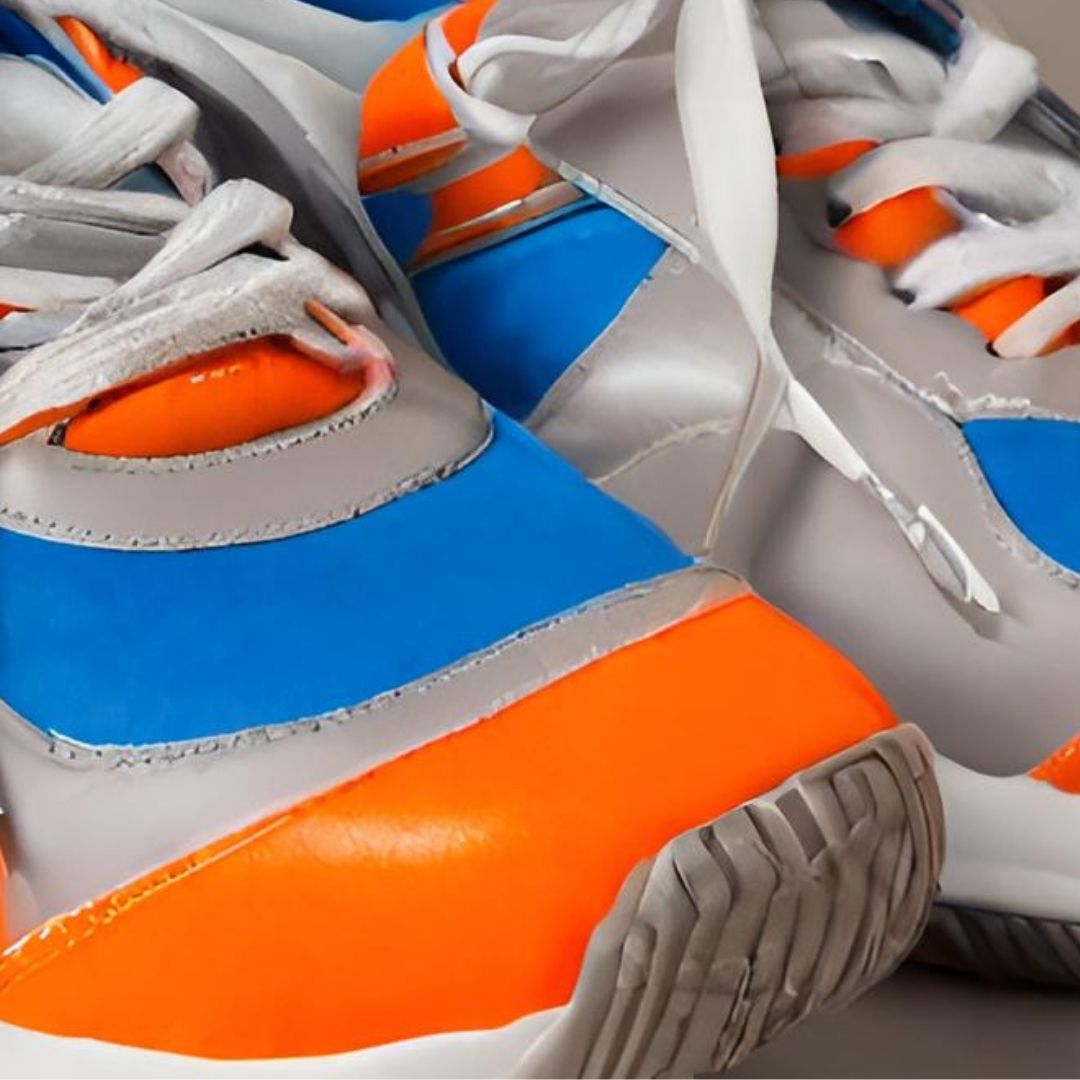Vibrant Runners: Bold Orange & Blue Sneakers view 3