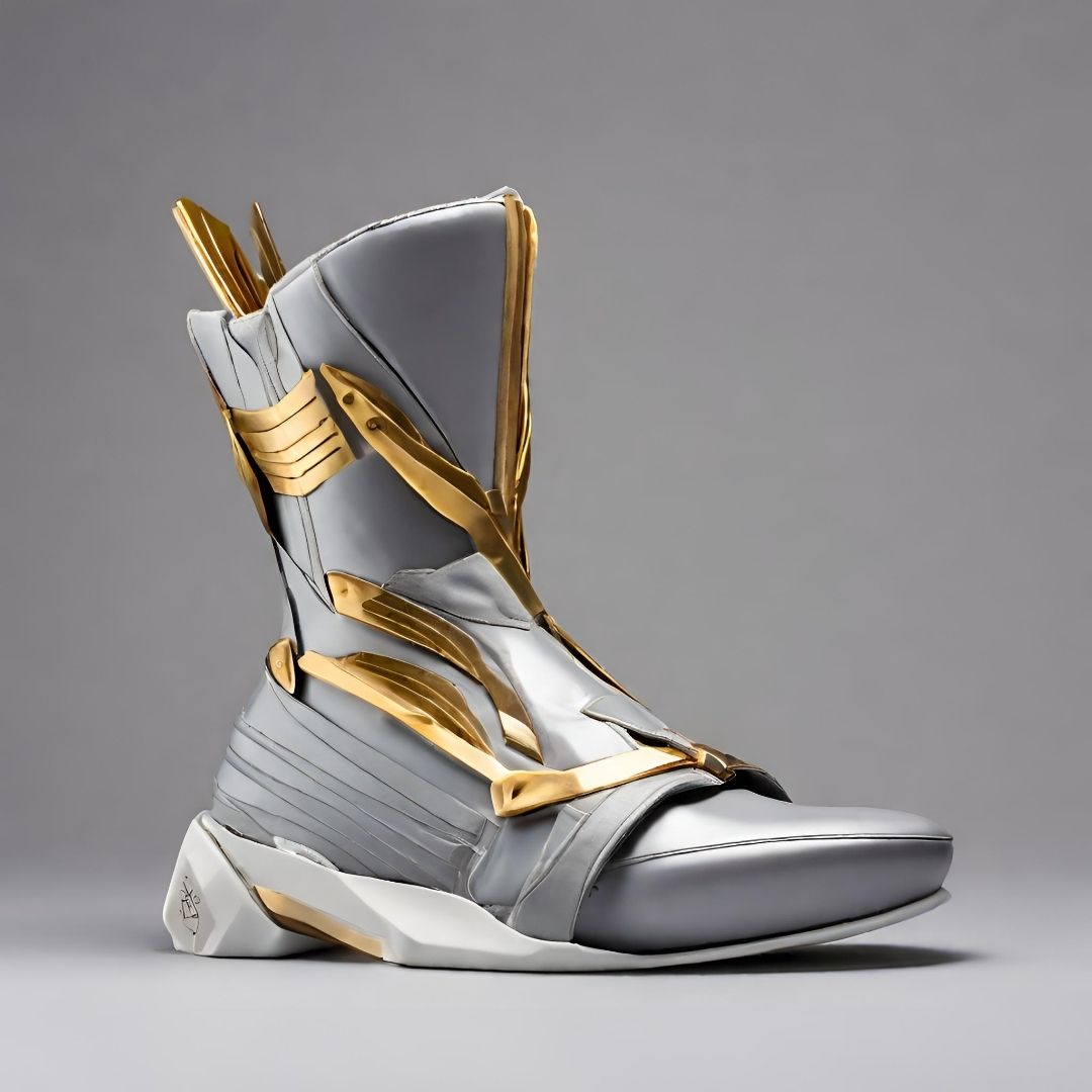 Futuristic Silver and Gold High-Top Sneaker view 1