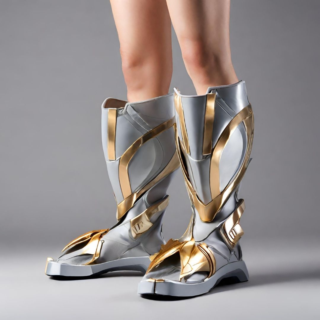 Futuristic Silver and Gold High-Top Sneaker view 2