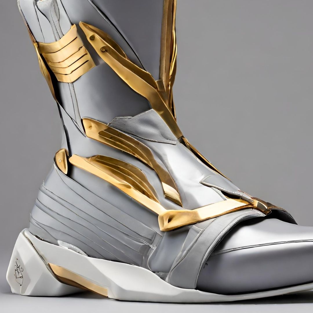 Futuristic Silver and Gold High-Top Sneaker view 3