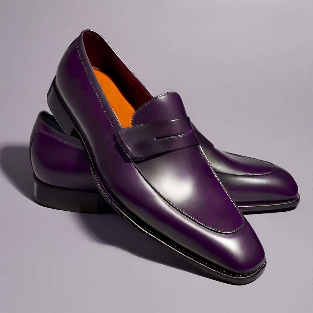 Elegant Purple Leather Loafers view 1