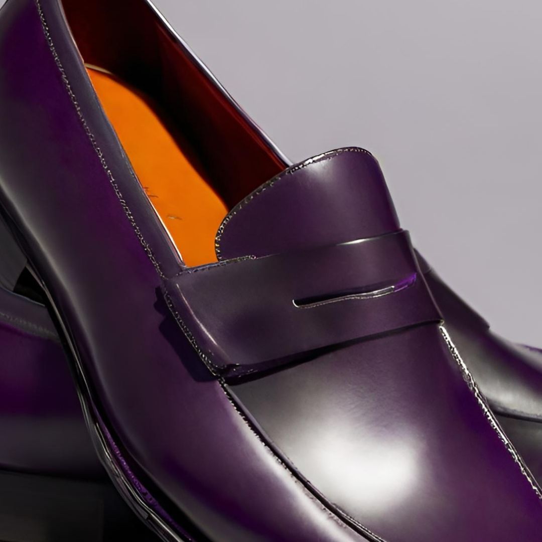 Elegant Purple Leather Loafers view 2
