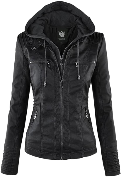 Lock and Love Women's Removable Hooded Faux Leather Moto Biker Jacket view 1